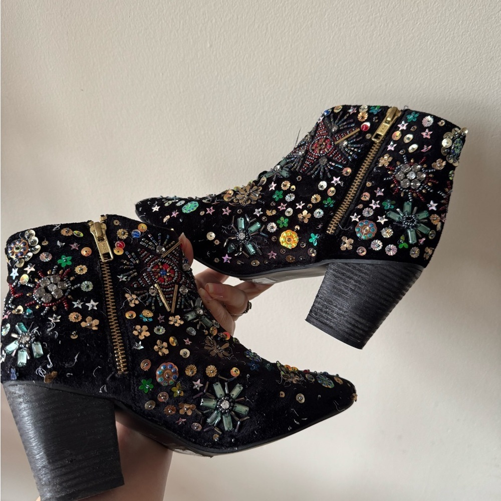 Free People Dance the Night Black Velvet Sequin Ankle Boots - Picture 8 of 8
